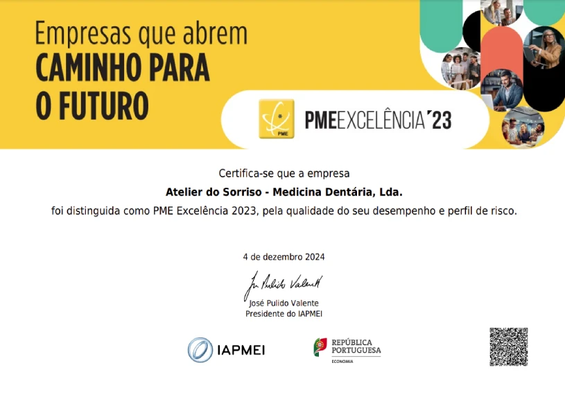 certificado pme excelencia atelier do sorriso almancil[]